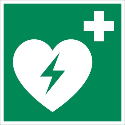 Značka Automatický externý defibrilátor, ISO 7010, fólia samolepka, 150 x 150 mm, BJ = 5 ks