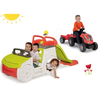 Smoby 840200-16 set preliezačka Adventure Car so šmykľavkou a traktor RX Bull s prívesom