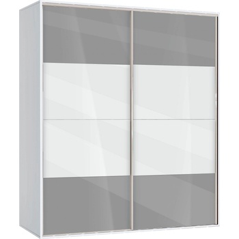 Bogdan Furniture G Двукрилен гардероб с плъзгащи врати Мебели Богдан Модел bm-ava 5, сив гланц с бяло