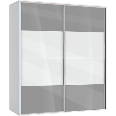 Bogdan Furniture G Двукрилен гардероб с плъзгащи врати Мебели Богдан Модел bm-ava 5, сив гланц с бяло