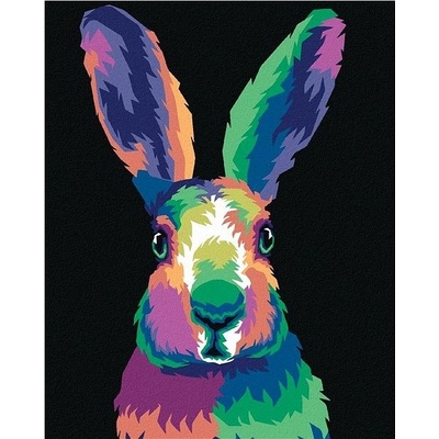 ZUTY Malování podle čísel POP ART KRÁLÍK NA ČERNÉM POZADÍ Rozměr 40 x 50 cm Rámování vypnuté plátno na rám