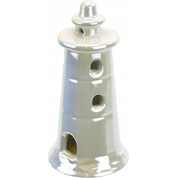 DOMMIO Maják keramický s LED osvetlením biela perleť 14 cm