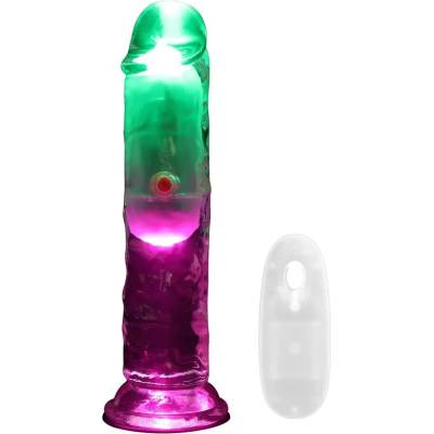 ostatní RealRock by Shots LED Vibrating Straight Cock - 6 / 15 cm - Transparent
