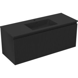 Mexen Rivel шкаф за баня 120 см с мивка Otis, 1 чекмедже, оребрен , черен мат - 91A20-12047-1-BF71-W18M71 (91A20-12047-1-BF71-W18M71)