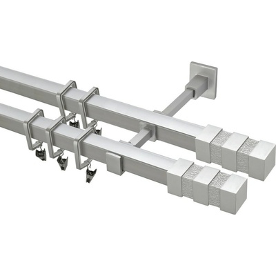 OK-GarnýžeCZ Garnýž kovová hranatá dvouřadá 20x20mm Verona double satina 380 cm do stěny / kroužky s žabkou