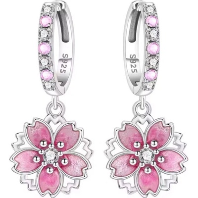 GRACE Silver Jewellery Stříbrné visací náušnice Sakura s růžovými květy E-OTE4221/380 Růžová