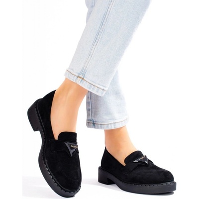 W. Potocki Módní černé mokasíny dámské bez podpatku