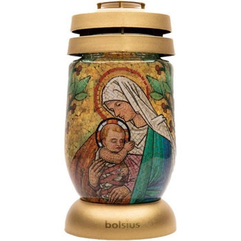 Bolsius Стъклен фенер с ритуална свещ и Богородица - Bolsius с горене 36 часа (BO-3L-MD-VT)