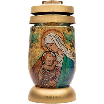 Bolsius Стъклен фенер с ритуална свещ и Богородица - Bolsius с горене 36 часа (BO-3L-MD-VT)