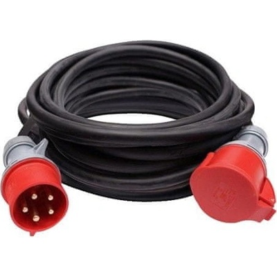 Solight prodlužovací kabel 400V 16A - 15m, 1 zásuvka IP44, černý kabel gumový H05RR-F 5G 2.5mm2