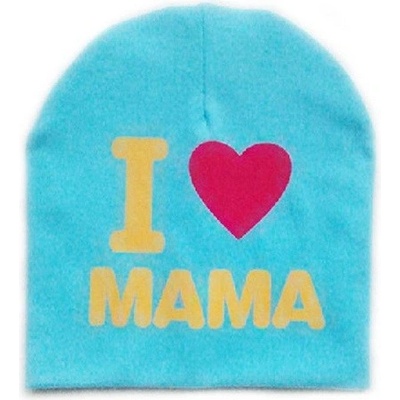 dětská bavlněná čepice s nápisem I love mama I love papa Bledě modrá