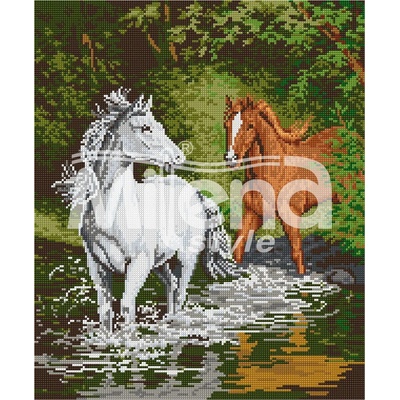 Milena Style Коне в реката - Печатана Aida 14 ct с конци Ariadna