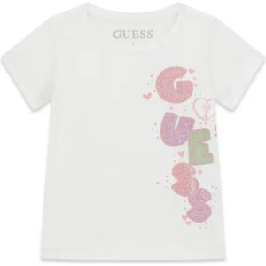 GUESS Бяла тениска за мини момиче с цветен надпис Guess с глитери