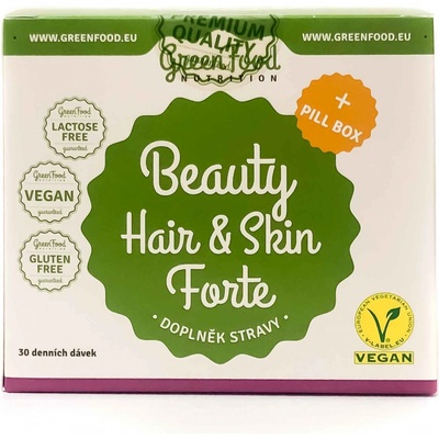 GreenFood Beauty Hair & Skin Forte + Pillbox Kyselina Hyaluronová 60 kapslí