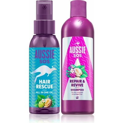 Aussie SOS Hair Rescue hydratačný a vyživujúci olej na vlasy 100 ml + Aussie SOS Repair & Revive vyživujúci šampón 300 ml