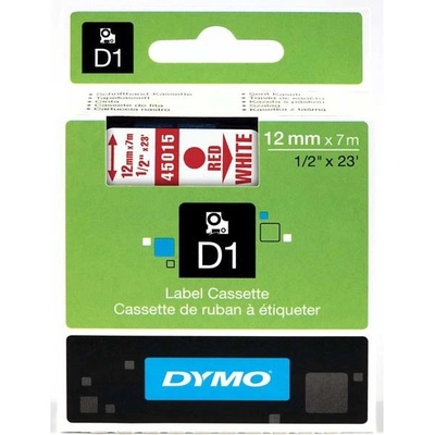 Páska Dymo D1 12 mm x 7m, červený tisk/bílý podklad, 45015, S0720550