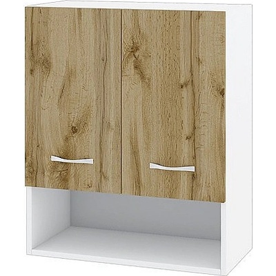 ИРИМ Горен шкаф с две врати и ниша Сити БДД-7 бяло гладко / дъб дакота 60 см