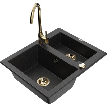 Mexen Carlos гранитна мивка с 1, 5 камери и кухненски смесител Telma, черен/сребърен металик - 6518-73-670200-50 (6518-73-670200-50)