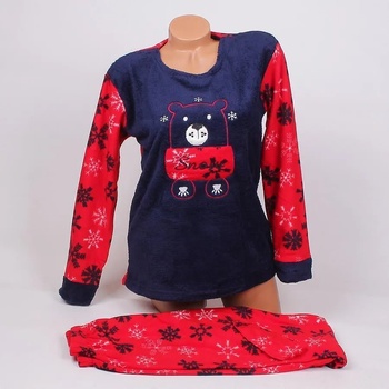 Image 1 of Коледна пижама в червено и тъмносиньо с мече