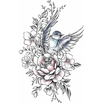 B-TOP Dočasné tetování s květinami a ptáčkem