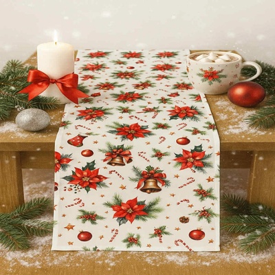 TiaHome Vianočný obrus Vianočná ruža 40x170cm