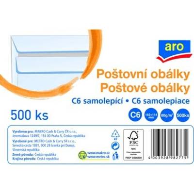 aro Obálka C6 samolepicí bílá 500 ks