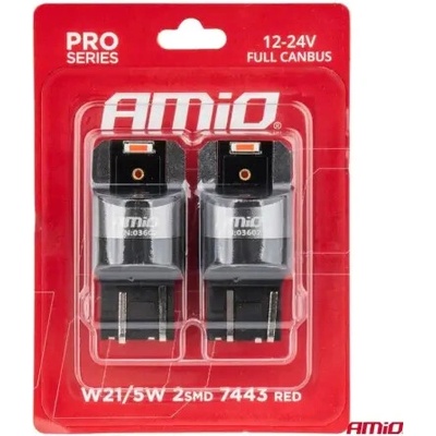 AMIO LED žiarovky FULL CANBUS PRO W21/5W 2x1860 SMD Red 12V 24V
