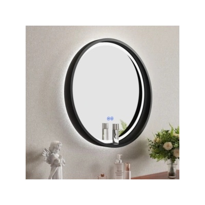 Inter Ceramic Кръгло огледало за баня с вградено LED осветление Serena, 60 см черна дъвена рамка (ICL 1857B-60)
