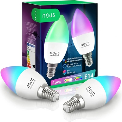 Smart sada LED žárovek E14 4,5W RGB Nous P4/2pack WiFi Tuya