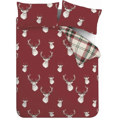 Catherine Lansfield Червено двойно удължено спално бельо 230x220 cm Munro Stag Check - Catherine Lansfield (BD/52725/W/KQS/RE)