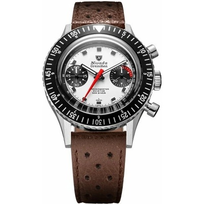 Nivada Grenchen Chronomaster White Panda - Brown Racing Strap