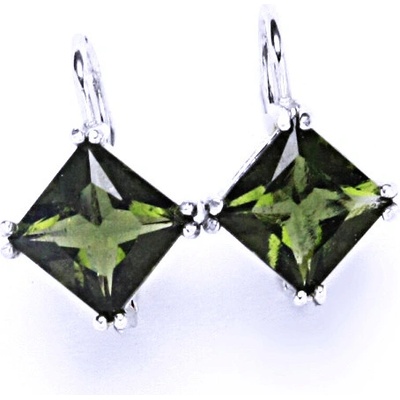 Čištín Stříbrné náušnice, přírodní vltavín 8x8 mm - NK 1259