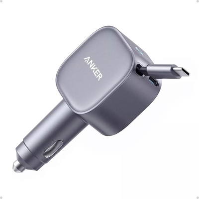 Зарядно за кола с вграден USB-C кабел и USB-C изход - Anker Nano 75W Car Charger With USB-C Cable (тъмносив) (A2738HA2)