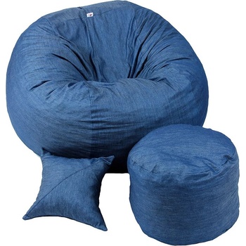 Image 1 of PUFRELAX Комплект, Барбарон с табуретка за крака и декоративна възглавница 900л. , King Size XL - Denim, Перящ се калъф, Трансформира се в легло, Пълнеж с микс от мемори пяна и дунапрен, Гама Premium, 8213 (PUF-M-KOPXL-PT-DEN)