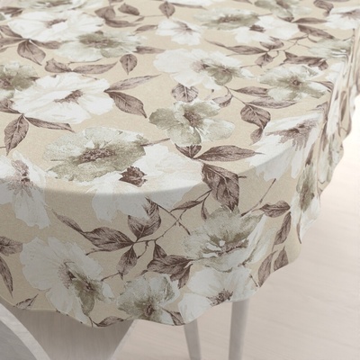 Biante oválny obrus Porto PRT-011 Hnedo-biele kvety na béžovom 50x100 cm