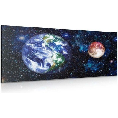 Obraz planeta Země a červený Měsíc - 120x60