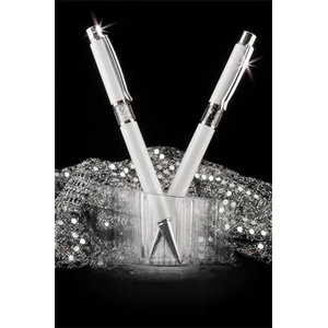 Art Crystella Химикалка, бяла, с бял кристал swarovski в средата, 14 см, art crystella 1805xgl201 (1805xgl201)