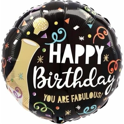Anagram Kruh černý "HB You are Fabulous!" 45cm fóliový balónek