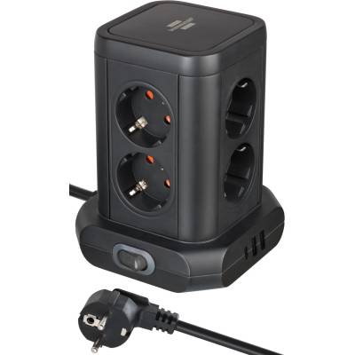 brennenstuhl Разклонител тип колона Brennenstuhl - 8 гнезда, 2x USB A & 1x USB C, 2 m, черен (1153560010)
