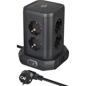 brennenstuhl Разклонител тип колона Brennenstuhl - 8 гнезда, 2x USB A & 1x USB C, 2 m, черен (1153560010)