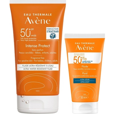 Avène Sun Комплект - Слънцезащитен флуид и Водоустойчив флуид Intense Protect, SPF50 +, 50 + 150 ml