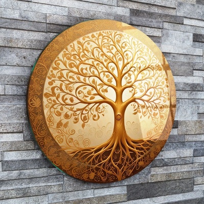 Art gift Кръгло стъклено пано - Златното дърво на живота