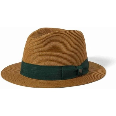 Brixton Roma Straw Packable Fedora Dark Tan/Primal Green