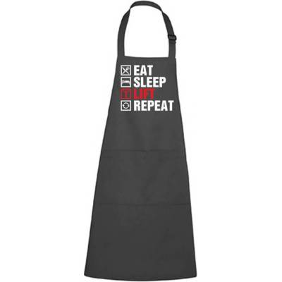 Dobrý Triko Zástěra s potiskem Eat sleep lift Antracitová