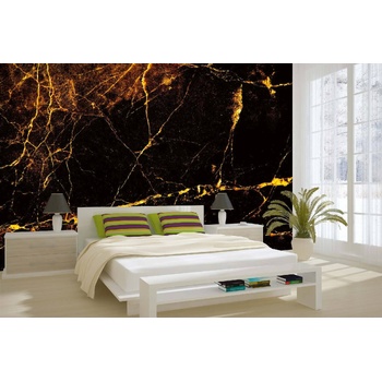 DIMEX ART s. r. o Самозалепваща се флизелинова фототапета черен и златен мрамор 375 x 250 см