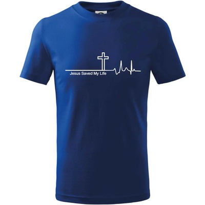 Jesus Saved My Life kříž ekg tričko dětské bavlněné královská modrá