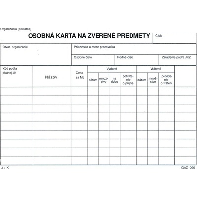 Igaz 96 Osobná karta na zverené predmety A5