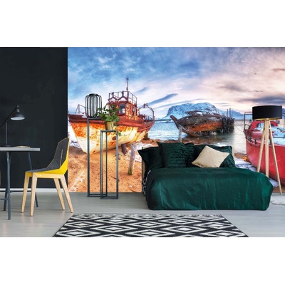 DIMEX ART Самозалепваща се флизелинова фототапета ръждясали рибарски лодки 375 x 250 см