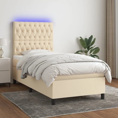 vidaXL Боксспринг легло с матрак и LED, кремаво, 80x200 см, плат (3135074)