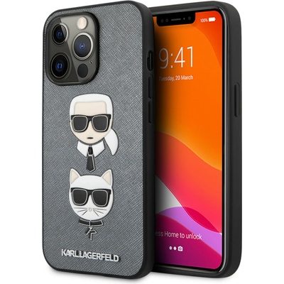 KARL LAGERFELD Гръб Karl Lagerfeld PU Saffiano Karl and Choupette Heads Case за iPhone 13 Pro Max - Сребрист